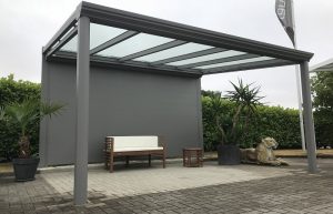 Terrassendach Premium-Veranda graualuminium mit Sichtschutzwand